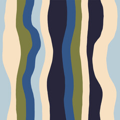 Wall Mural - Abstract seamless striped pattern. Wavy lines vector texture in retro style. Vertical hand drawn lines background