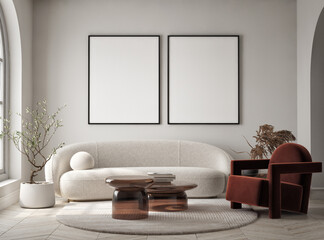 mockup poster frame on the wall of living room. luxurious apartment background with contemporary des