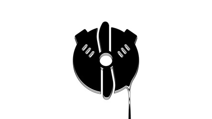 Sticker - Black Plane propeller icon isolated on white background. Vintage aircraft propeller. 4K Video motion graphic animation