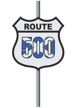 Vector Illustration Of The North Coast Route 500 (Scotland) Road Sign On Metallic Post