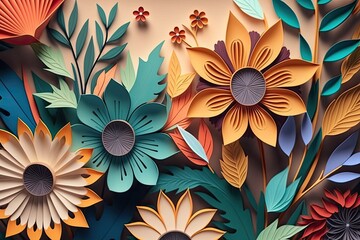 Wall Mural - Colorful of flowers paper cut background. Generative AI