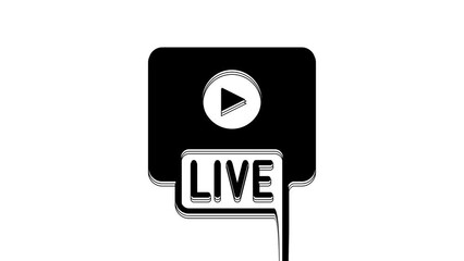 Sticker - Black Live streaming online videogame play icon isolated on white background. 4K Video motion graphic animation