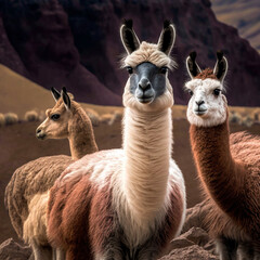 Sticker - Animal llamas in peru. Generative AI.