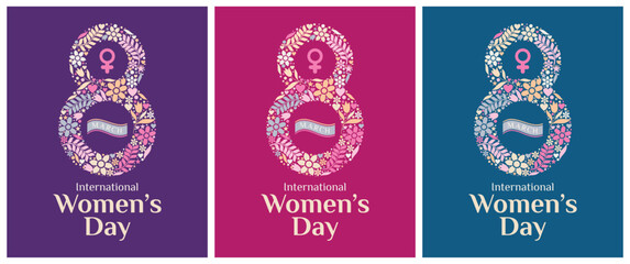 Wall Mural - International Women's Day greeting template for background, banner, poster, cover design, social media feed, with eight march logo