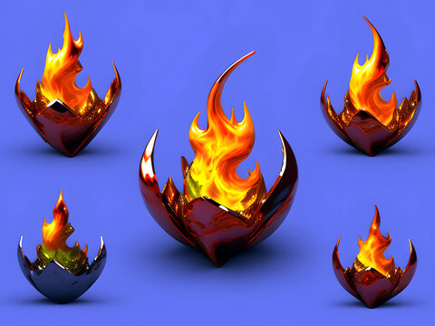 3D metallig Style für y2k icon. Flammen und Glut. modern Rendering - generative Ai