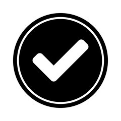 Poster - round yes or right or approved accepted icon sign with checkmark tick in black circle. vector image.