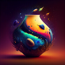 3D Illustration Of A Galaxy Wave Vase