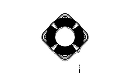 Poster - Black Lifebuoy icon isolated on white background. Lifebelt symbol. 4K Video motion graphic animation