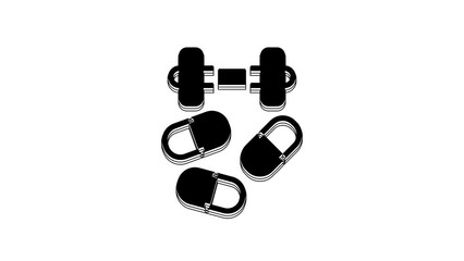 Poster - Black Sports doping, anabolic drugs with dumbbell icon isolated on white background. Anabolic steroids tablet. Pills in jar. 4K Video motion graphic animation