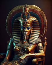 Pharaoh Egyptian King God In Golden Mask And Full Golden Accessories 