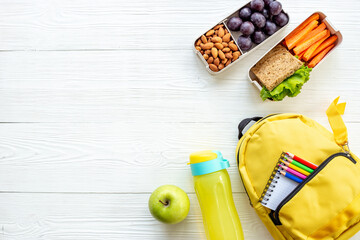 Wall Mural - School lunch box with sandwich, fruits and water