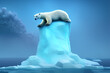 A polar bear stranded on an ice floe showing the effects of global warming
