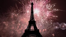  Celebratory Colorful Fireworks Over The Eiffel Tower In Paris, France (time Lapse)   