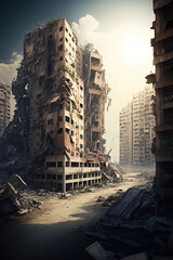 Ruined Cityscape, war, concept art illustration 