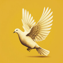 Dove Of Peace On A Yellow Background. Generative AI.