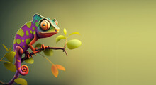 Cute Cartoon Chameleon Banner With Space For Copy (Generated With AI)