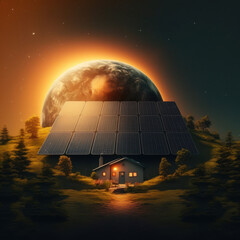 Wall Mural - solar panels in nature on house. renewable and clean energy. generative ai