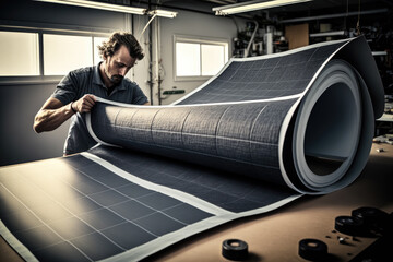 Wall Mural - producing flexible solar panels in manufacturing facility. generative ai