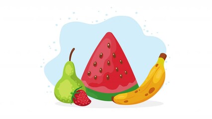 Sticker - fresh fruits healthy food animation