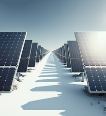 Wall Mural - many photovoltaic solar panels in a row. power plant farm. renewable energy. generative ai