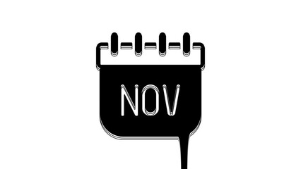 Sticker - Black November calendar autumn icon isolated on white background. 4K Video motion graphic animation