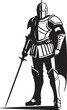 Medieval Knight: A Monochrome Illustration of a Warrior in Armor showcases a highly detailed drawing of a medieval knight, featuring a combination of chainmail and plate armor, complete with a helmet