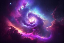 Nebula Galaxy Background With Purple Blue Outer Space. Cosmos Clouds And Beautiful Universe Night Stars. Generative AI