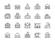 Building related line icon set. - Editable stroke, Pixel perfect at 64x64