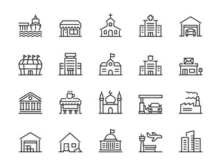 building related line icon set. - editable stroke, pixel perfect at 64x64