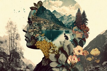 Nature and environment concept. Art collage on a white background. Generative AI