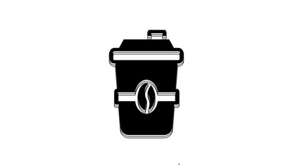 Poster - Black Coffee cup to go icon isolated on white background. 4K Video motion graphic animation