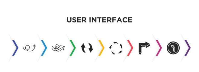 Poster - user interface filled icons with infographic template. glyph icons such as up arrow with scribble, s