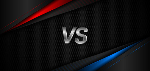 Poster - Versus between red and blue on black steel mesh background. Background concept for gaming and other competitions with empty space for design. Letter VS for a two-team match.
