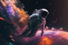 Astronaut Floating In The Vast Space With Galaxy In The Background