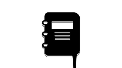 Sticker - Black Notebook icon isolated on white background. Spiral notepad icon. School notebook. Writing pad. Diary for school. 4K Video motion graphic animation