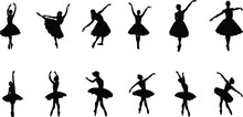 Silhouettes Of Ballet Dancers.Child Ballerina Vector Silhouettes.