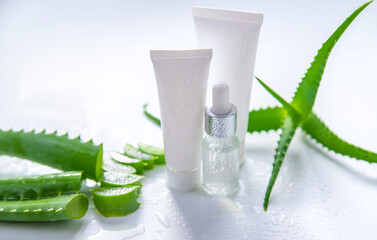 Aloe vera cosmetics and medicine. Selective focus.