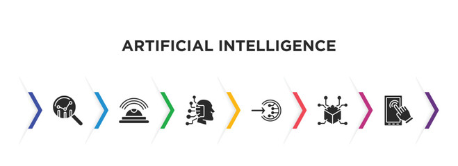 Poster - artificial intelligence filled icons with infographic template. glyph icons such as prediction, motion, available, log in, 3d, touch screen vector.