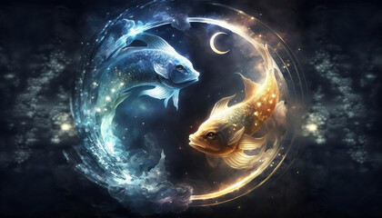 Pisces zodiac sign, with magical light in space