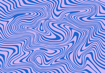 Fototapete - Wavy Trippy Pattern in Psychedelic Retro Style. Abstract Vector Swirl Background. 1970 Aesthetic Texture with Flowing Waves