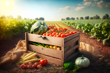 Canvas Print - Vegetables in crate on farm. Generative AI.