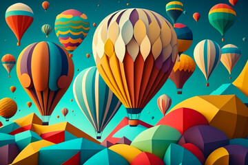 Wall Mural - Colorful hot air balloons flying in the sky. Generative AI.