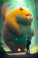 Wall Mural - Big fat cat that gets cuter and cuter the more I see it. generative AI