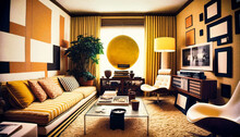 An Orange 70s Living-room - Generative Ai