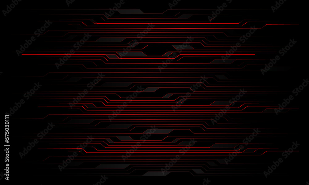 Abstract circuit pattern red light on black design modern technology ...