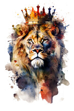 Abstract Painting Concept. Colorful Art Of A Lion With A Crown. Animals. Generative AI.