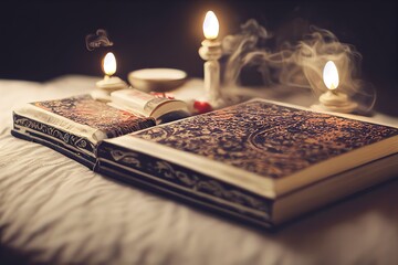 Enchanted book with magic light magical pictures wallpaper or background
