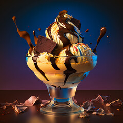 Canvas Print - An image of an ice cream sundae with chocolate and sprinkles. Generative AI.