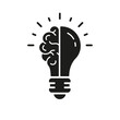 © gentle studio - Human Brain and Lightbulb Creative Idea Silhouette Line Icon. Innovation Sign. Light Bulb Inspiration, Knowledge, Smart Solution Glyph Symbol. Isolated Vector Illustration