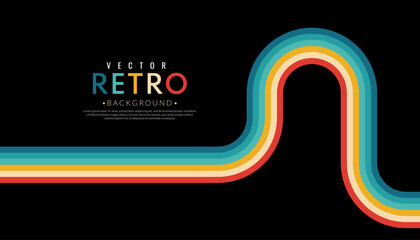 Wall Mural - abstract retro vintage curve stripes background. 1970s color line wallpaper. 70s-style concept. vect